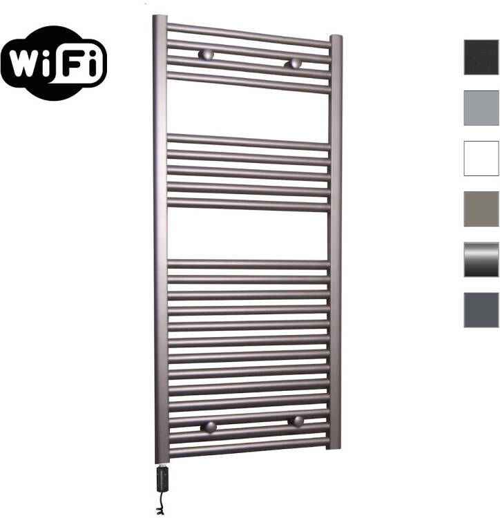 Sanicare Elektrische Radiator HWV Met Wifi 111 8x45 cm Inox Look 596W Met Thermostaat Zwart Linksonder