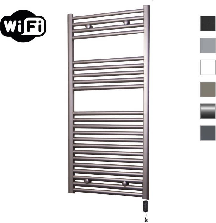 Sanicare Elektrische Radiator HWV Met Wifi 111 8x45 cm Inox Look 596W Met Thermostaat Zwart Rechtsonder