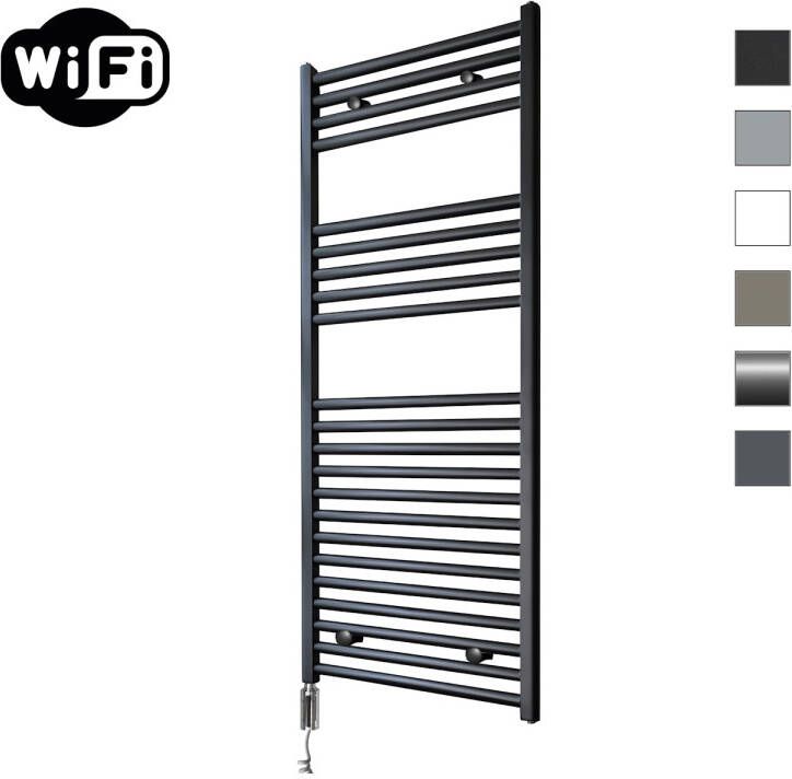 Sanicare Elektrische Radiator HWV Met Wifi 111 8x45 cm Mat Zwart 596W Met Thermostaat Chroom Linksonder