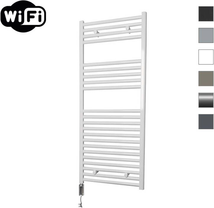 Sanicare Elektrische Radiator HWV Met Wifi 111 8x45 cm Wit 596W Met Thermostaat Chroom Linksonder