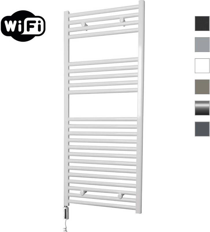 Sanicare Elektrische Radiator HWV Met Wifi 111 8x45 cm Wit 596W Met Thermostaat Wit Linksonder