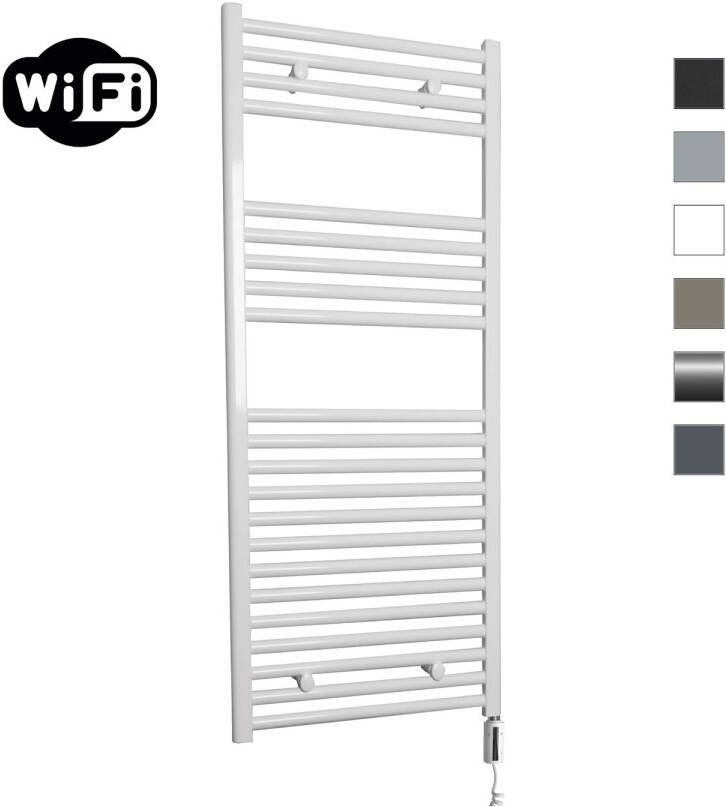 Sanicare Elektrische Radiator HWV Met Wifi 111 8x45 cm Wit 596W Met Thermostaat Wit Rechtsonder