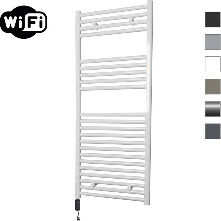 Sanicare Elektrische Radiator HWV Met Wifi 111 8x45 cm Wit 596W Met Thermostaat Zwart Linksonder