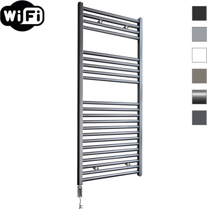 Sanicare Elektrische Radiator HWV Met Wifi 111 8x60 cm Gunmetal 730W Met Thermostaat Chroom Linksonder