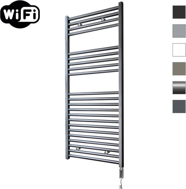 Sanicare Elektrische Radiator HWV Met Wifi 111 8x60 cm Gunmetal 730W Met Thermostaat Chroom Rechtsonder