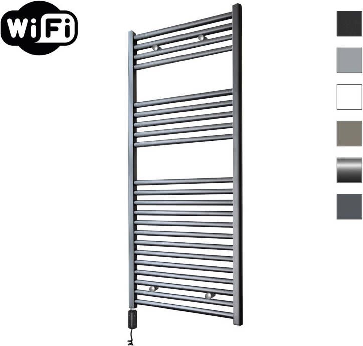 Sanicare Elektrische Radiator HWV Met Wifi 111 8x60 cm Gunmetal 730W Met Thermostaat Zwart Linksonder