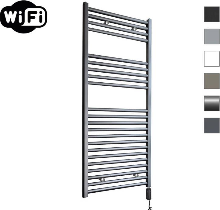 Sanicare Elektrische Radiator HWV Met Wifi 111 8x60 cm Gunmetal 730W Met Thermostaat Zwart Rechtsonder