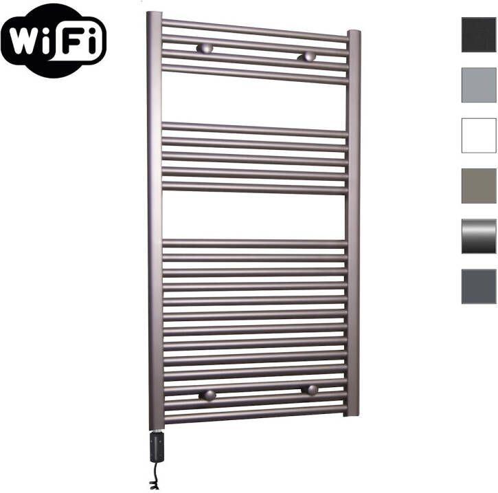 Sanicare Elektrische Radiator HWV Met Wifi 111 8x60 cm Inox Look 730W Met Thermostaat Zwart Linksonder