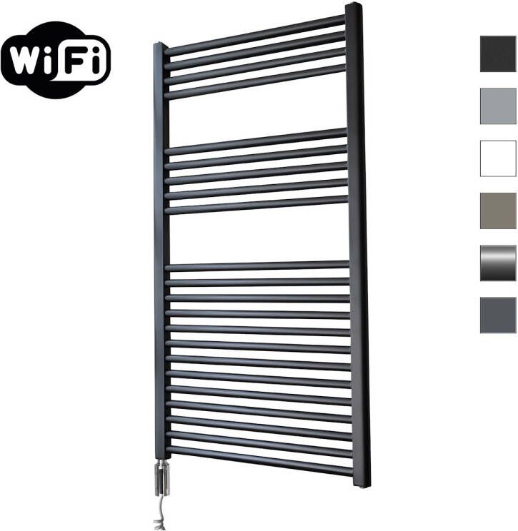 Sanicare Elektrische Radiator HWV Met Wifi 111 8x60 cm Mat Zwart 730W Met Thermostaat Chroom Linksonder