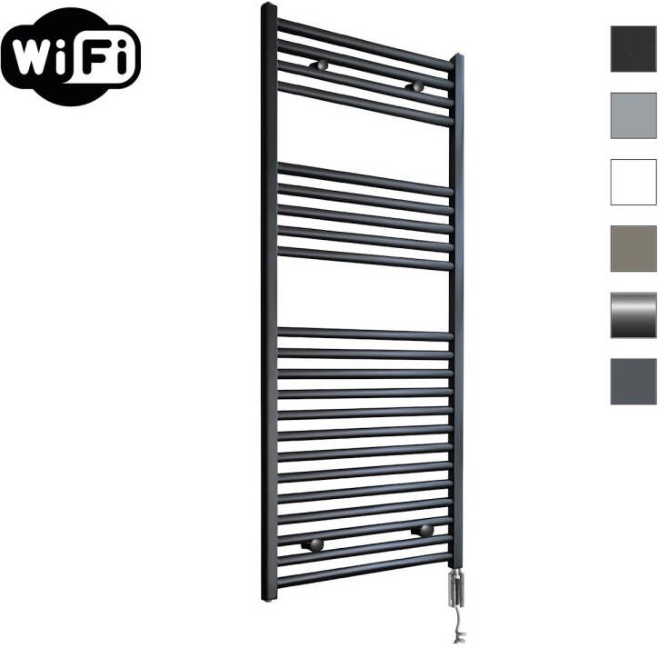 Sanicare Elektrische Radiator HWV Met Wifi 111 8x60 cm Mat Zwart 730W Met Thermostaat Chroom Rechtsonder