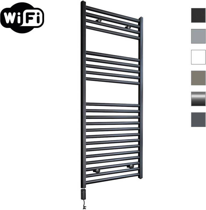 Sanicare Elektrische Radiator HWV Met Wifi 111 8x60 cm Mat Zwart 730W Met Thermostaat Zwart Linksonder