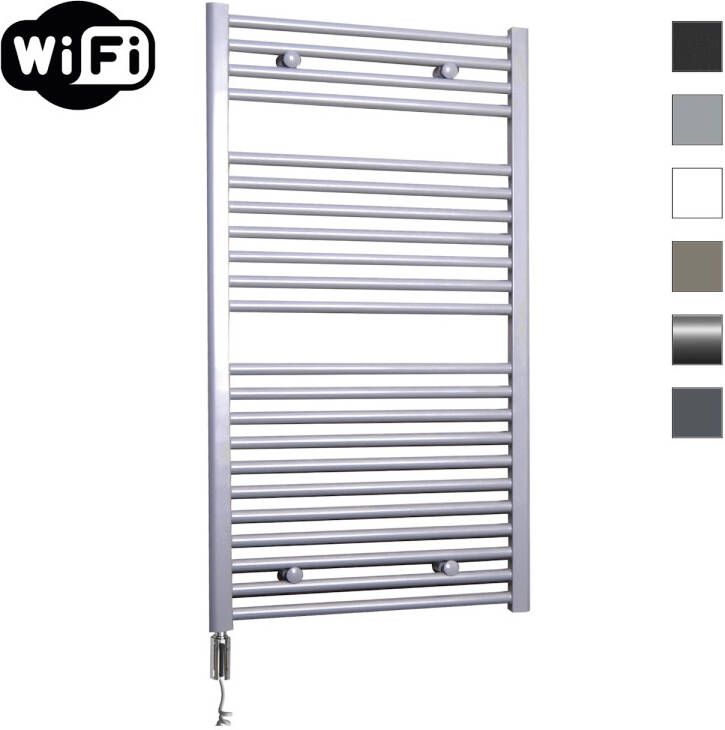 Sanicare Elektrische Radiator HWV Met Wifi 111 8x60 cm Zilver Grijs 730W Met Thermostaat Chroom Linksonder