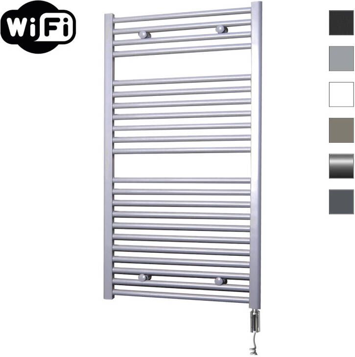 Sanicare Elektrische Radiator HWV Met Wifi 111 8x60 cm Zilver Grijs 730W Met Thermostaat Chroom Rechtsonder