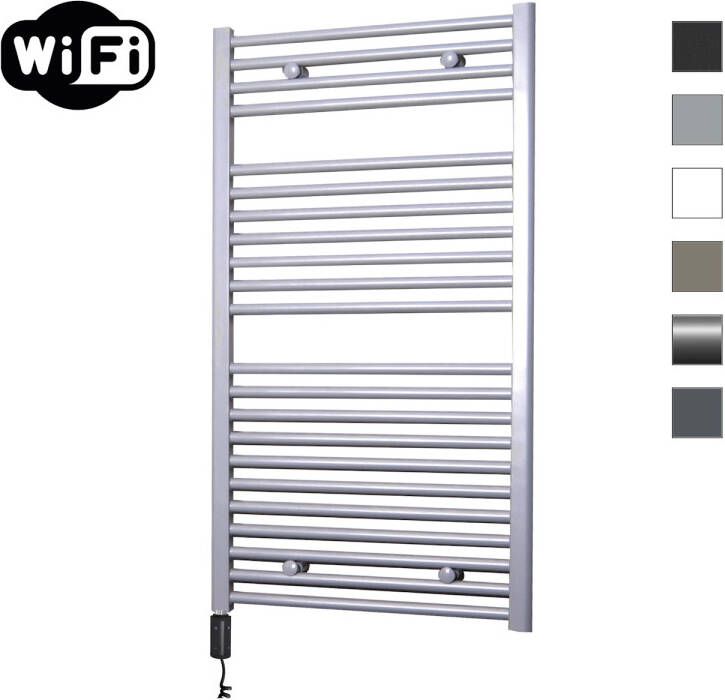 Sanicare Elektrische Radiator HWV Met Wifi 111 8x60 cm Zilver Grijs 730W Met Thermostaat Zwart Linksonder