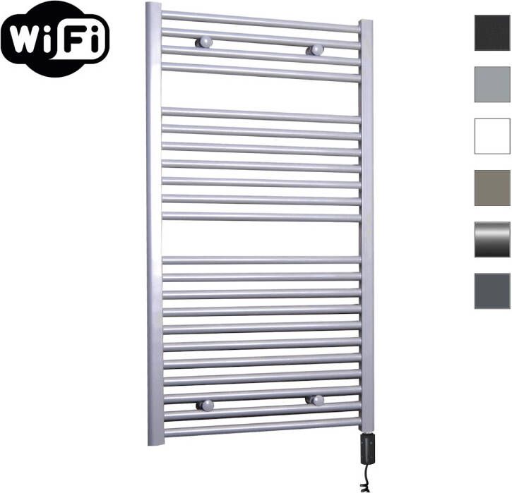 Sanicare Elektrische Radiator HWV Met Wifi 111 8x60 cm Zilver Grijs 730W Met Thermostaat Zwart Rechtsonder