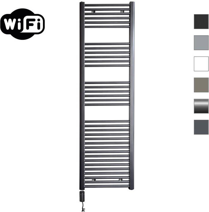 Sanicare Elektrische Radiator HWV Met Wifi 172x45 cm Gunmetal 920W Met Thermostaat Zwart Linksonder