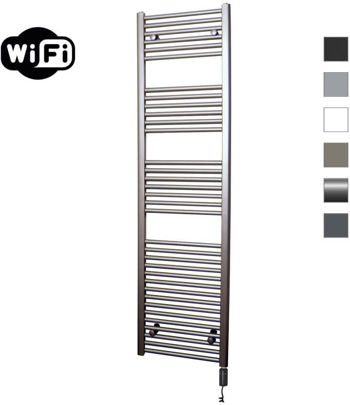 Sanicare Elektrische Radiator HWV Met Wifi 172x45 cm Inox Look 920W Met Thermostaat Zwart Rechtsonder