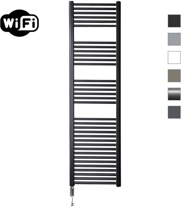 Sanicare Elektrische Radiator HWV Met Wifi 172x45 cm Mat Zwart 920W Met Thermostaat Chroom Rechtsonder