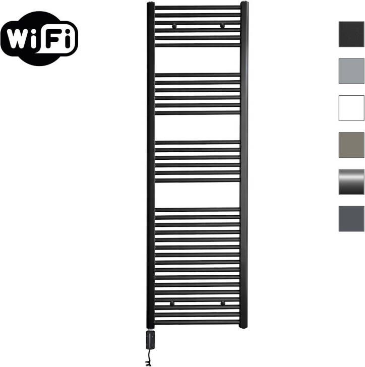 Sanicare Elektrische Radiator HWV Met Wifi 172x45 cm Mat Zwart 920W Met Thermostaat Zwart Linksonder