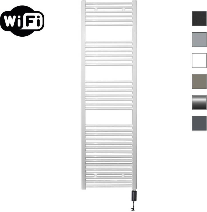 Sanicare Elektrische Radiator HWV Met Wifi 172x45 cm Wit 920W Met Thermostaat Zwart Rechtsonder