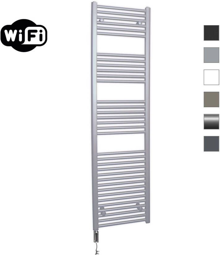 Sanicare Elektrische Radiator HWV Met Wifi 172x45 cm Zilver Grijs 920W Met Thermostaat Chroom Linksonder