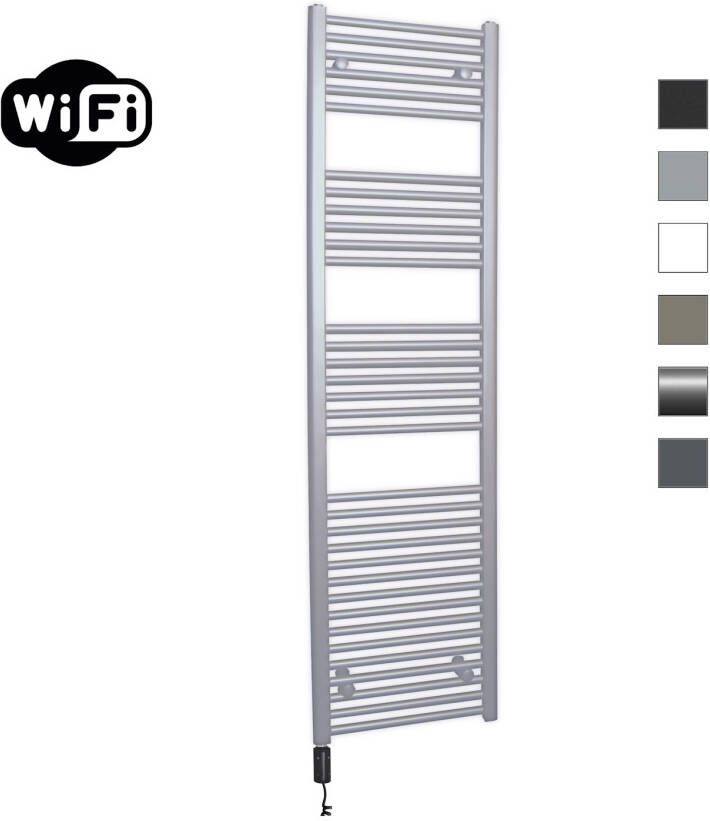 Sanicare Elektrische Radiator HWV Met Wifi 172x45 cm Zilver Grijs 920W Met Thermostaat Zwart Linksonder