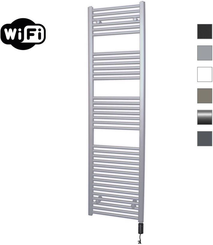 Sanicare Elektrische Radiator HWV Met Wifi 172x45 cm Zilver Grijs 920W Met Thermostaat Zwart Rechtsonder