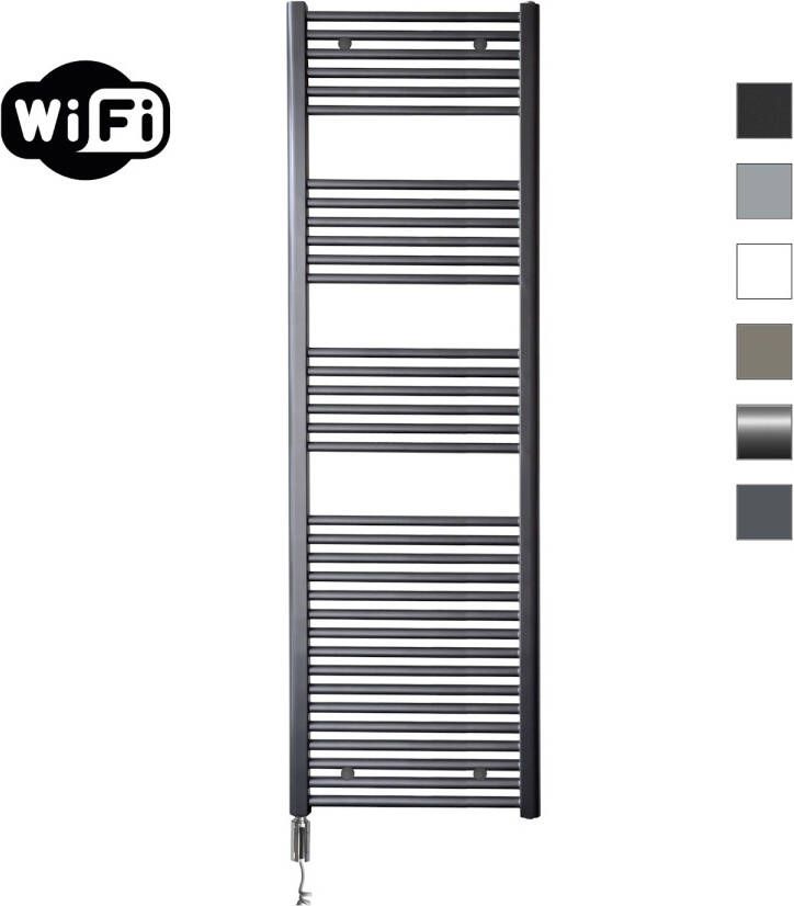 Sanicare Elektrische Radiator HWV Met Wifi 172x60 cm Gunmetal 1127W Met Thermostaat Chroom Linksonder