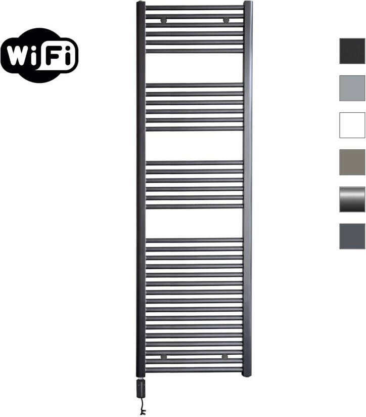 Sanicare Elektrische Radiator HWV Met Wifi 172x60 cm Gunmetal 1127W Met Thermostaat Zwart Linksonder