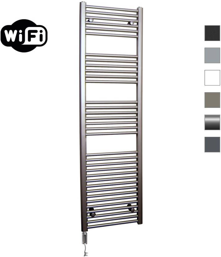 Sanicare Elektrische Radiator HWV Met Wifi 172x60 cm Inox Look 1127W Met Thermostaat Chroom Linksonder