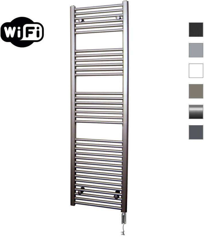 Sanicare Elektrische Radiator HWV Met Wifi 172x60 cm Inox Look 1127W Met Thermostaat Chroom Rechtsonder