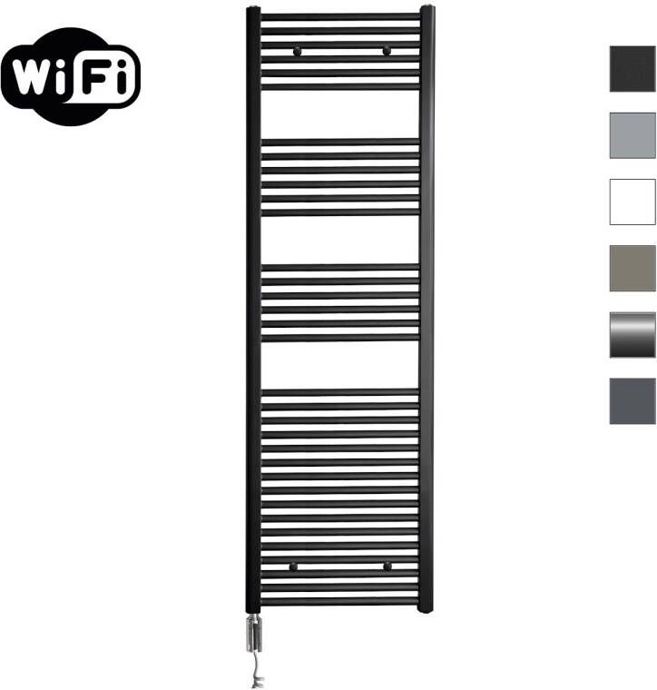 Sanicare Elektrische Radiator HWV Met Wifi 172x60 cm Mat Zwart 1127W Met Thermostaat Chroom Rechtsonder