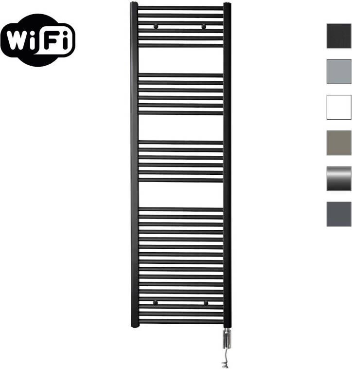 Sanicare Elektrische Radiator HWV Met Wifi 172x60 cm Mat Zwart 1127W Met Thermostaat Chroom Rechtsonder