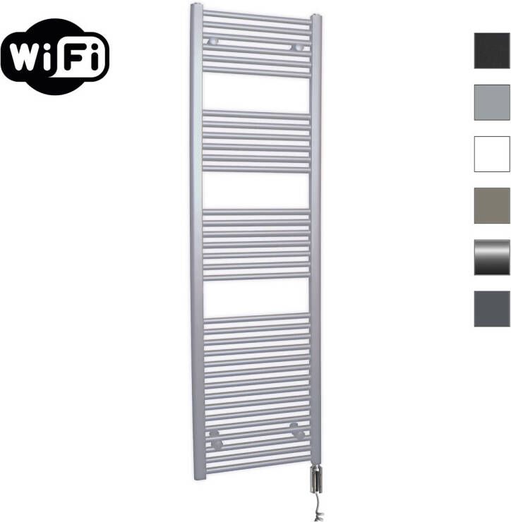 Sanicare Elektrische Radiator HWV Met Wifi 172x60 cm Zilver Grijs 1127W Met Thermostaat Chroom Rechtsonder