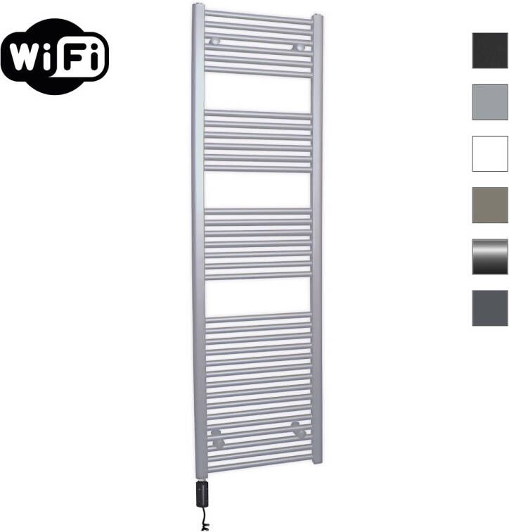 Sanicare Elektrische Radiator HWV Met Wifi 172x60 cm Zilver Grijs 1127W Met Thermostaat Zwart Linksonder