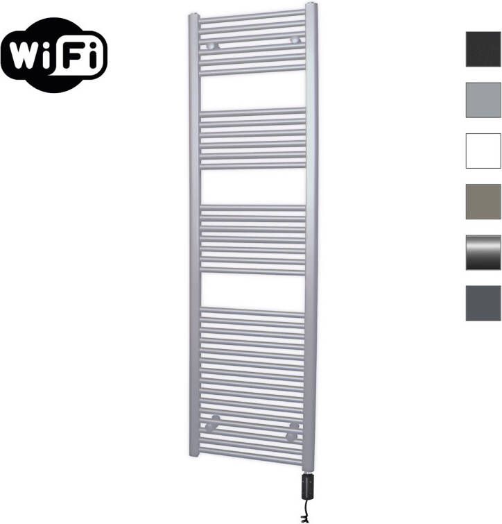 Sanicare Elektrische Radiator HWV Met Wifi 172x60 cm Zilver Grijs 1127W Met Thermostaat Zwart Rechtsonder