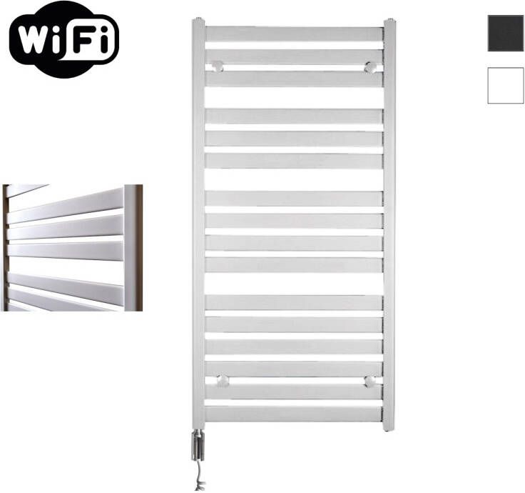 Sanicare HVW Moda electrische WifiRadiator 120x60cm mat wit met thermostaat chroom linksonder HLDWC 601200 W