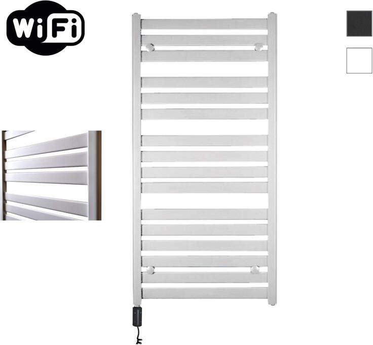 Sanicare HVW Moda electrische WifiRadiator 120x60cm mat wit met thermostaat zwart linksonder HLDWZ 601200 W