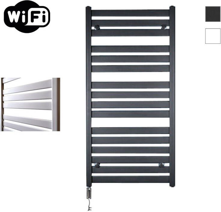 Sanicare HVW Moda electrische WifiRadiator 120x60cm mat zwart met thermostaat chroom linksonder HLDWC 601200 A