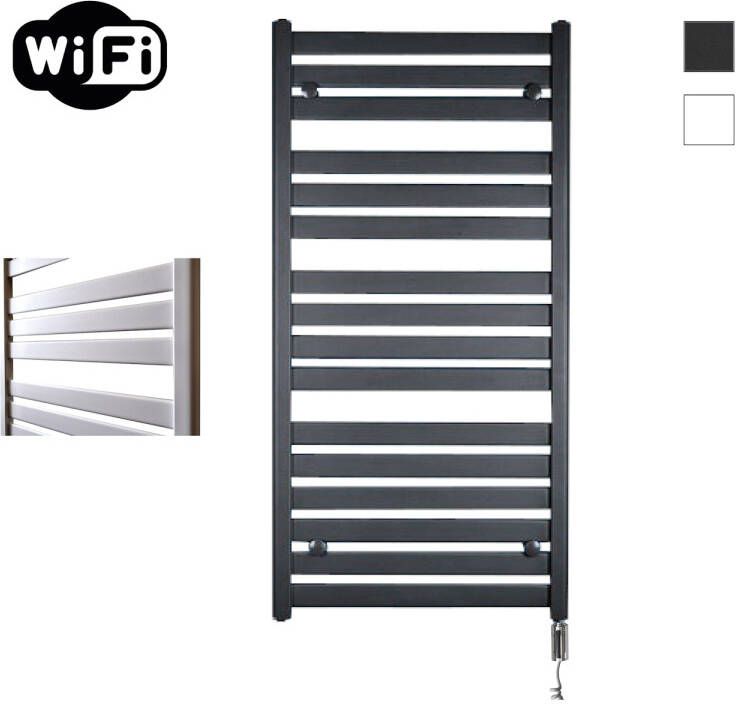 Sanicare HVW Moda electrische WifiRadiator 120x60cm mat zwart met thermostaat chroom rechtsonder HRDWC 601200 A