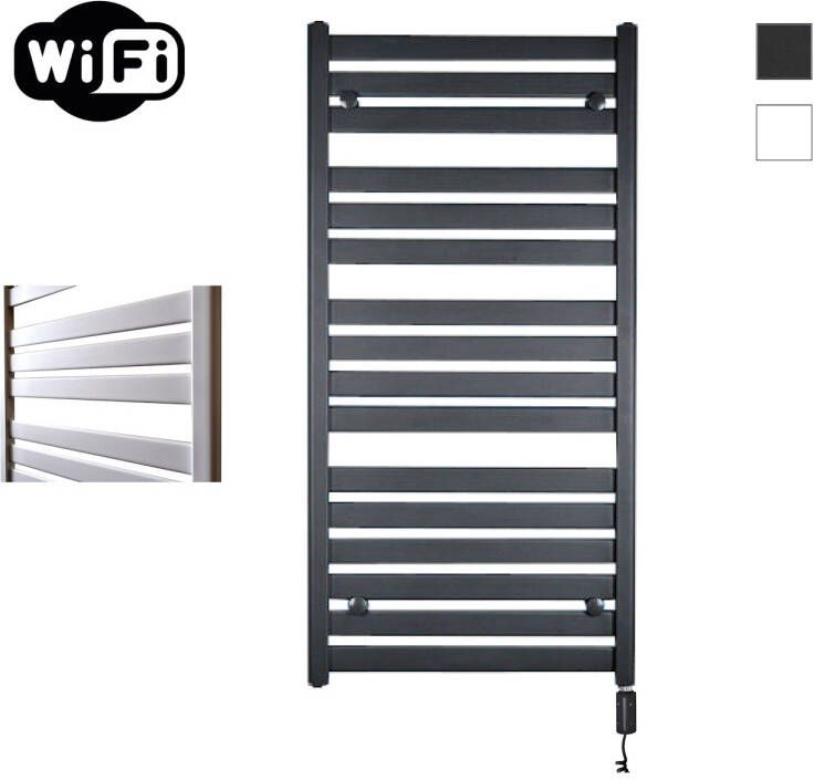 Sanicare HVW Moda electrische WifiRadiator 120x60cm mat zwart met thermostaat zwart rechtsonder HRDWZ 601200 A