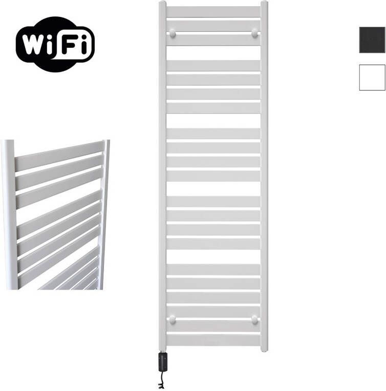 Sanicare Elektrische Radiator HWV Moda Met Wifi 160x60 cm Mat Wit 1159W Met Thermostaat Zwart Linksonder