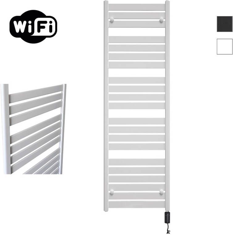 Sanicare Elektrische Radiator HWV Moda Met Wifi 160x60 cm Mat Wit 1159W Met Thermostaat Zwart Rechtsonder