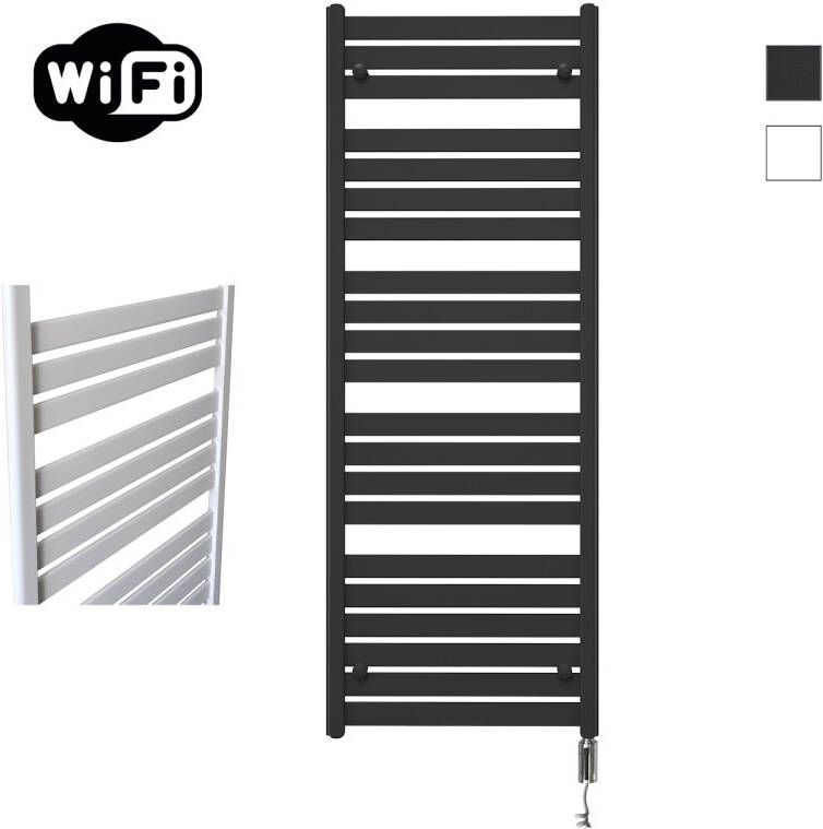 Sanicare HVW Moda electrische WifiRadiator 160x60cm mat zwart met thermostaat chroom rechtsonder HRDWC 601600 A