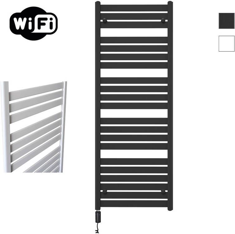 Sanicare HVW Moda electrische WifiRadiator 160x60cm mat zwart met thermostaat zwart linksonder HLDWZ 601600 A