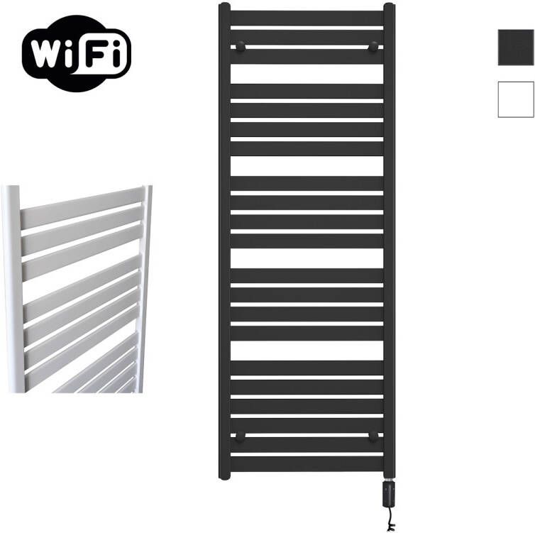 Sanicare HVW Moda electrische WifiRadiator 160x60cm mat zwart met thermostaat zwart rechtsonder HRDWZ 601600 A