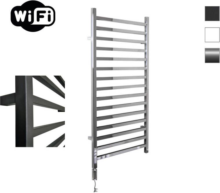 Sanicare Elektrische Radiator HWV Qubic Met Wifi 126 4x60 cm Chroom 565W Met Thermostaat Chroom Linksonder