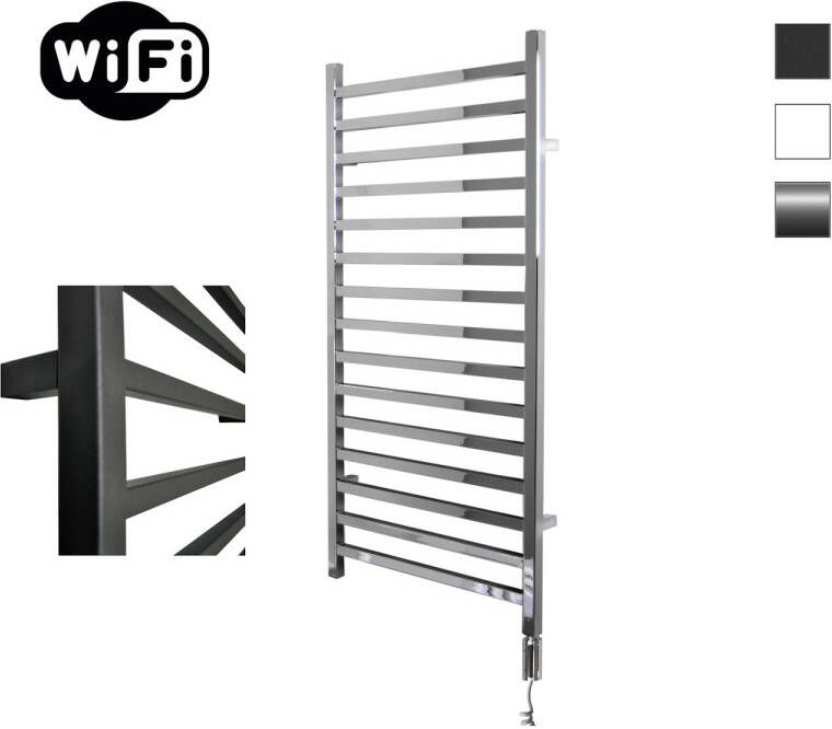 Sanicare Elektrische Radiator HWV Qubic Met Wifi 126 4x60 cm Chroom 565W Met Thermostaat Chroom Rechtsonder