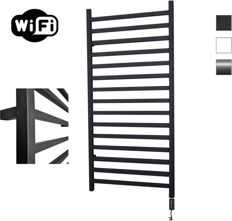 Sanicare Elektrische Radiator HWV Qubic Met Wifi 126 4x60 cm Mat Zwart 773W Met Thermostaat Zwart Rechtsonder