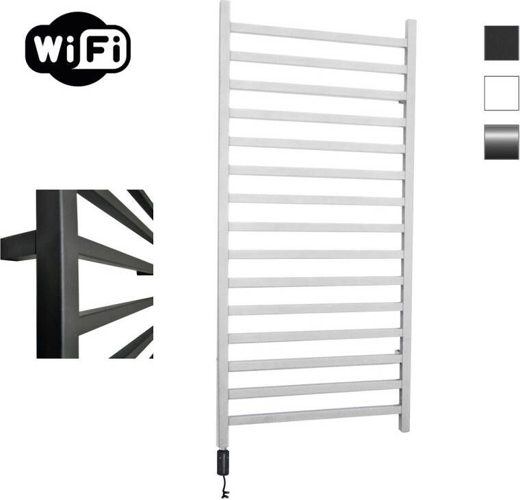 Sanicare Elektrische Radiator HWV Qubic Met Wifi 126 4x60 cm Wit 773W Met Thermostaat Zwart Linksonder